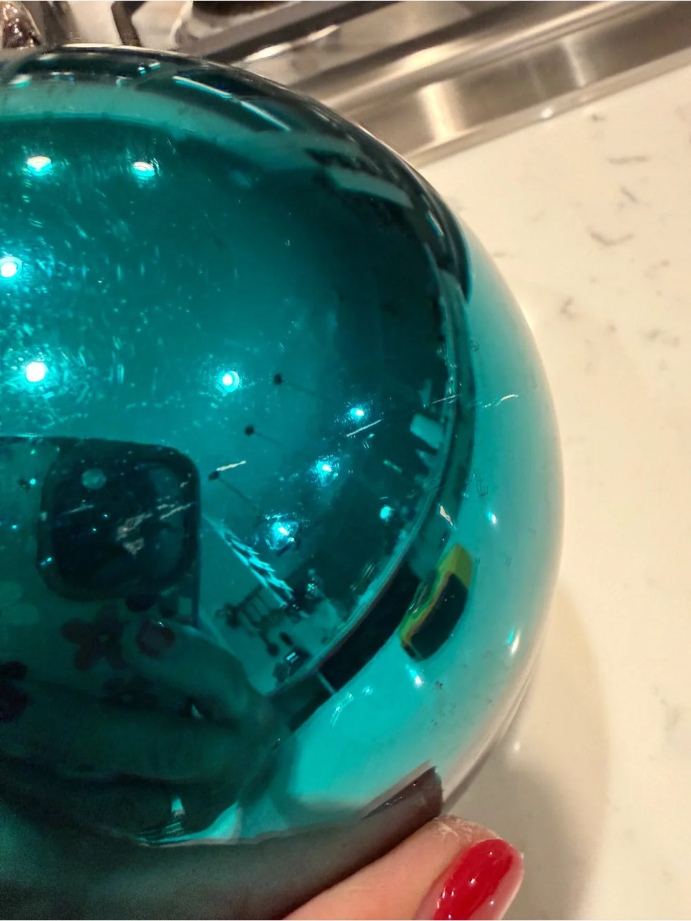 Department 56 Mercury Glass Teal Christmas Ball Ornament 4” w/Original Box VTG